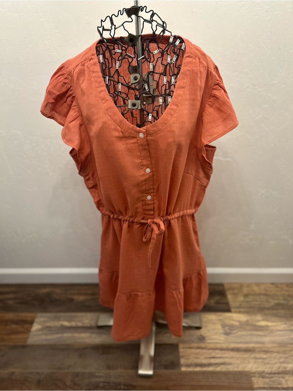 North River Outfitters Mini Dress M NWT‎ Coral Boho Flutter Sleeve Tie Waist